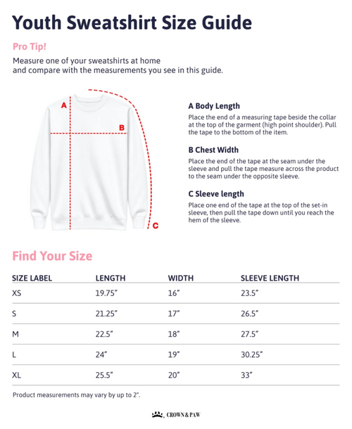 Children's Custom Vintage Christmas Pet Sweatshirt youth size guide