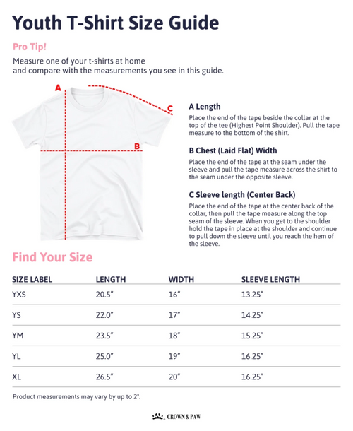 Children's Custom Vintage Christmas Pet T-Shirt youth size guide