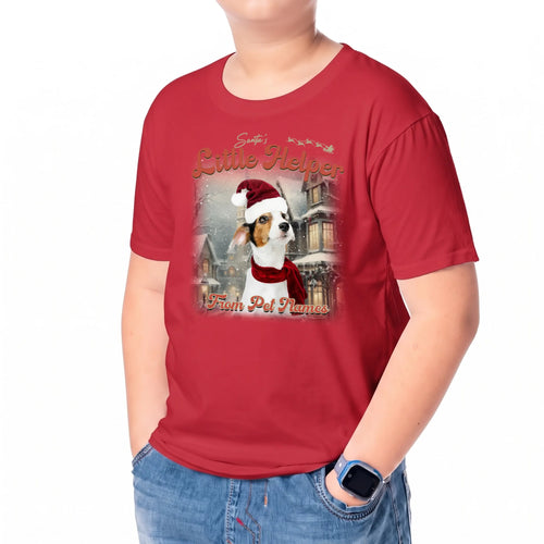 Child wearing the Children's Custom Vintage Christmas Pet T-Shirt