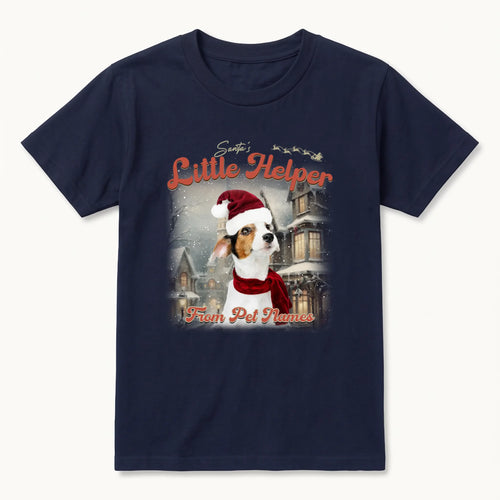 Children's Custom Vintage Christmas Pet T-Shirt in Navy