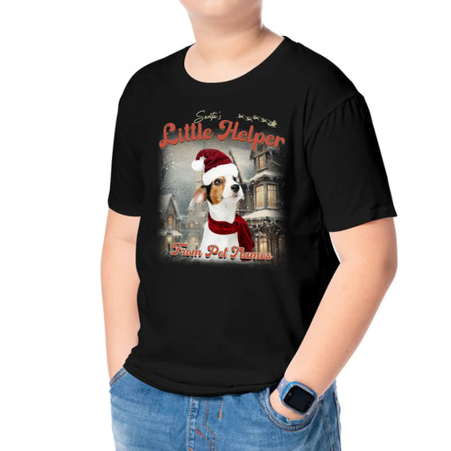 Child wearing the Children's Custom Vintage Christmas Pet T-Shirt