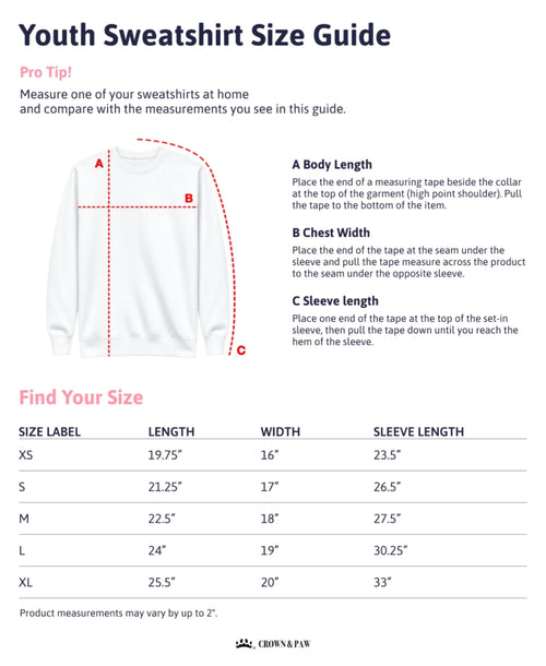 Merchize - Youth Sweatshirt Size Guide