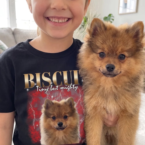 Children's Custom Vintage Style Pet T-Shirt close-up with puppy