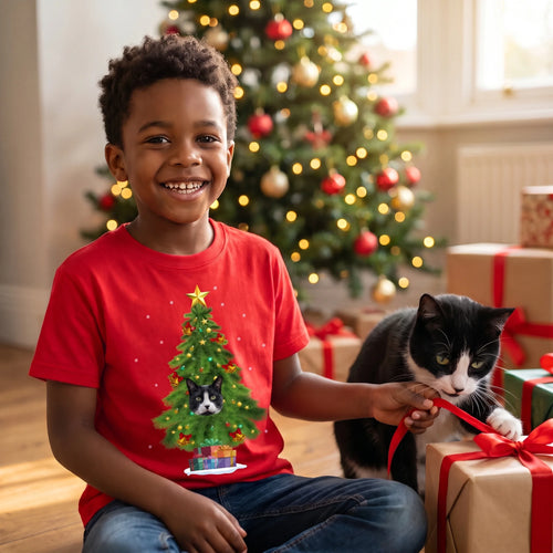 Children's Personalized Christmas Tree Photo Upload T-Shirt