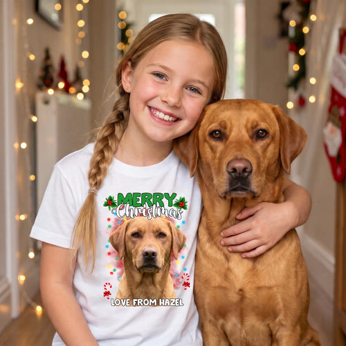 Children's Personalized Christmas Tree Lights Custom Pet Face T-Shirt