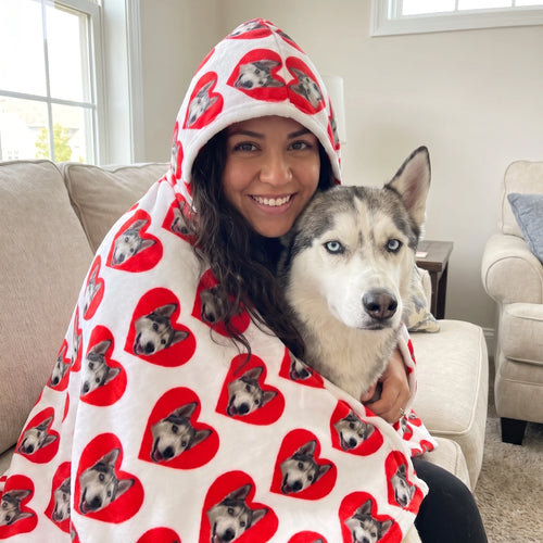Hooded Blanket - Super Soft Fleece with Pet Face Pattern