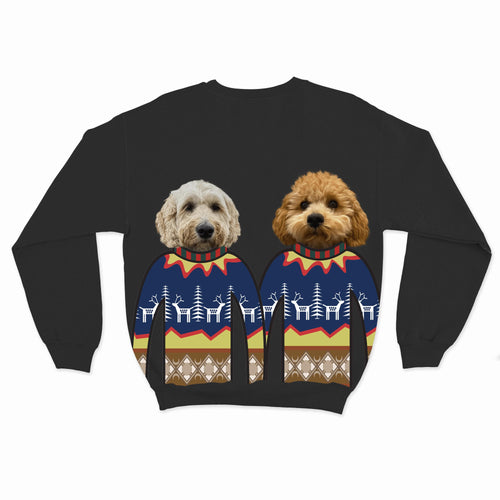 Crown and Paw - Custom Clothing Custom Pet Face Christmas Sweatshirt - Two Pets Black / Blue / S