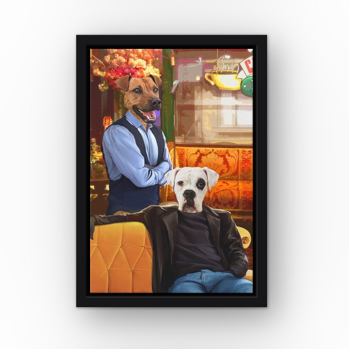 Boy Room Mates custom pet canvas in a black floating frame