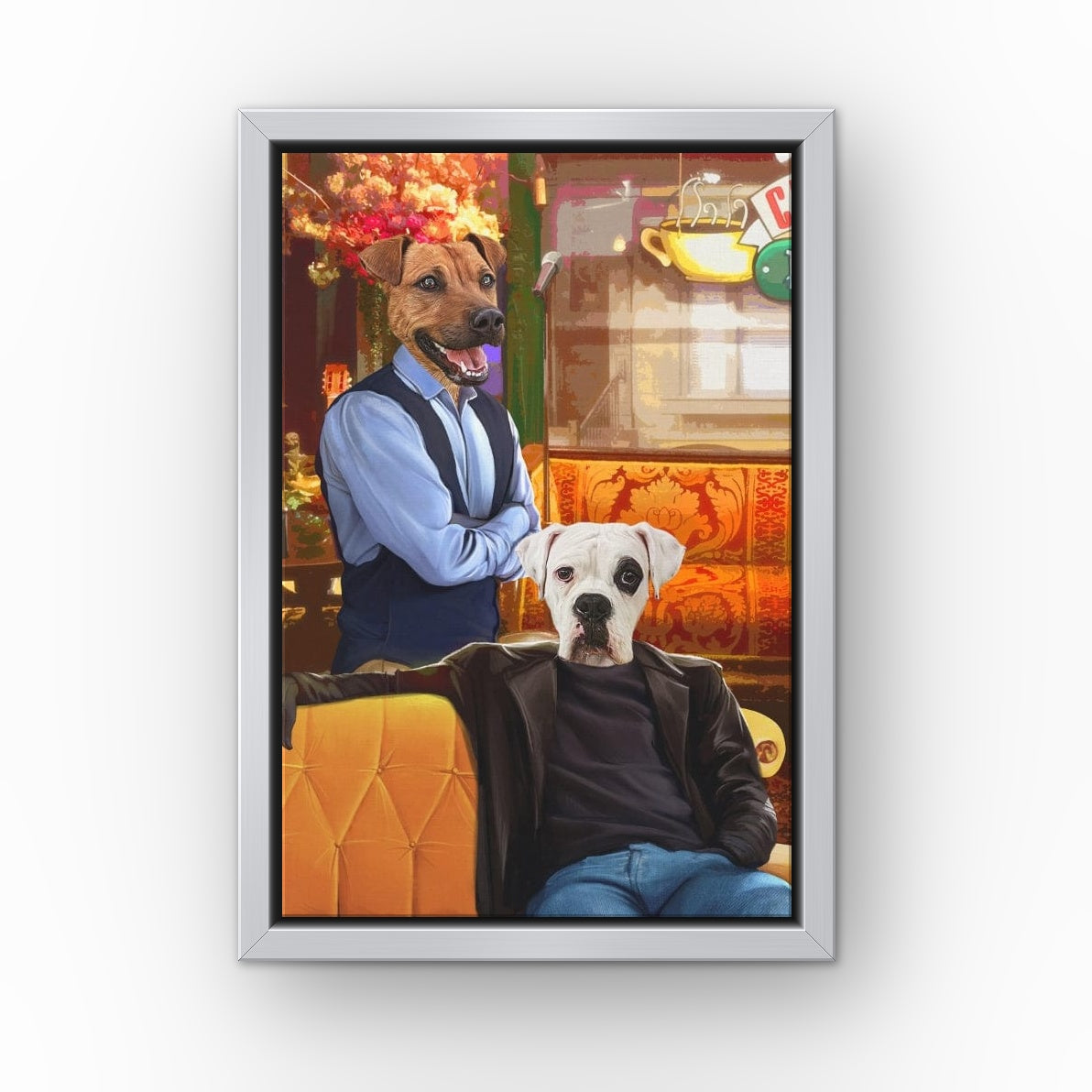 Boy Room Mates custom pet canvas in a silver floating frame