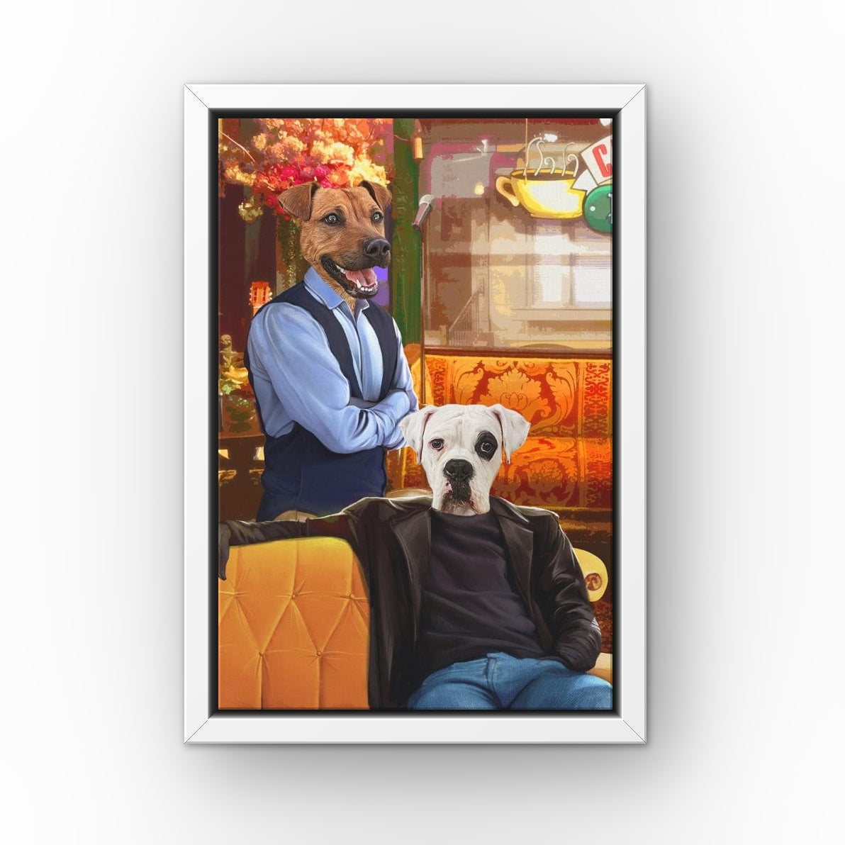 Boy Room Mates custom pet canvas in a white floating frame