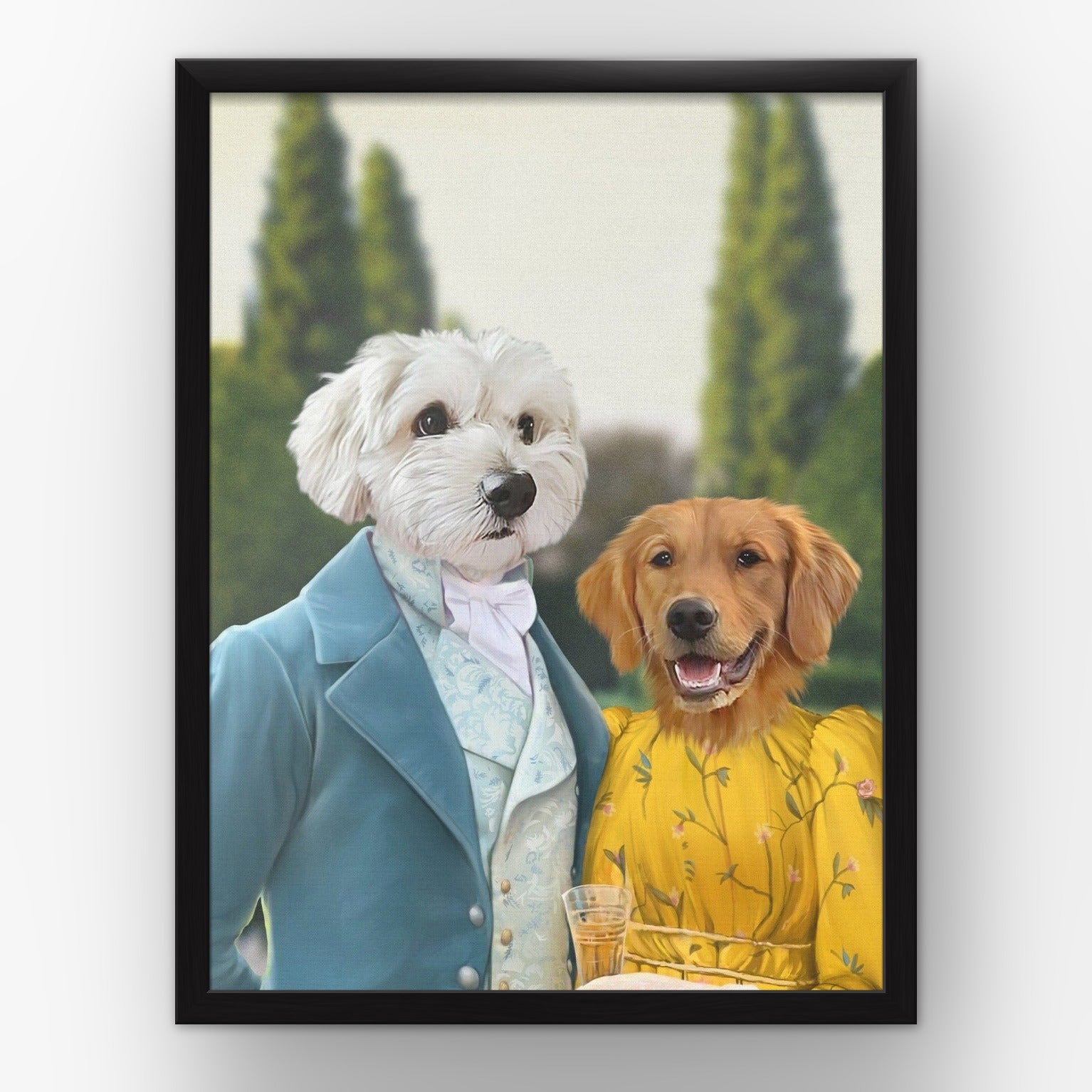 Colin and Marina custom pet poster in a black frame