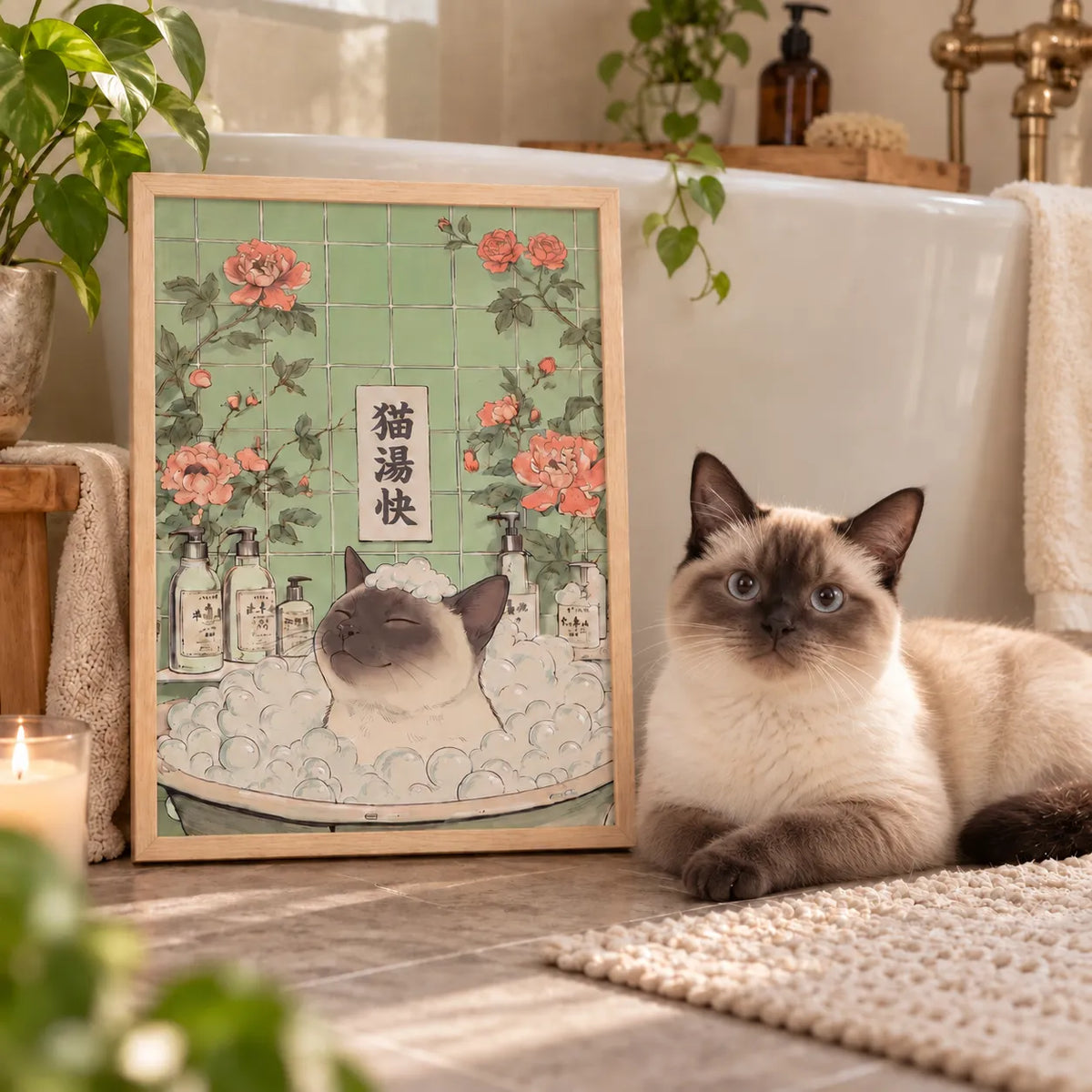 Bath Time Asian Style Pet Portrait