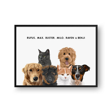 Modern Pet Portrait - Six Pets, Framed Poster