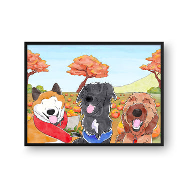 Halloween Watercolor Pet Portrait - Three Pets