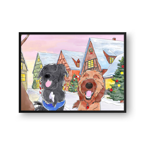 Christmas Watercolor Pet Portrait - Two Pets