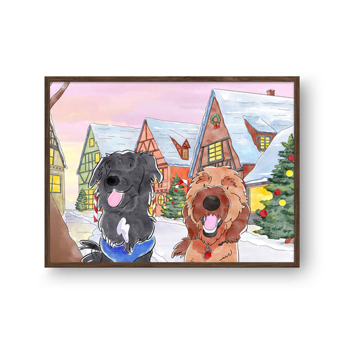 Christmas Watercolor Pet Portrait - Two Pets