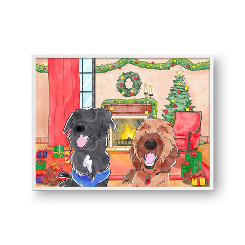 Christmas Watercolor Pet Portrait - Two Pets