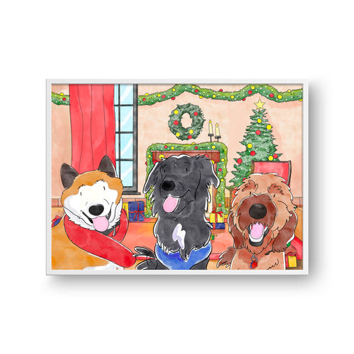 Christmas Watercolor Pet Portrait - Three Pets