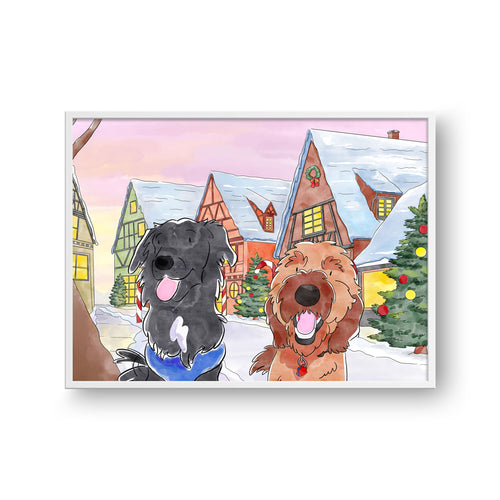 Christmas Watercolor Pet Portrait - Two Pets