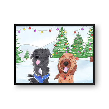Christmas Watercolor Pet Portrait - Two Pets