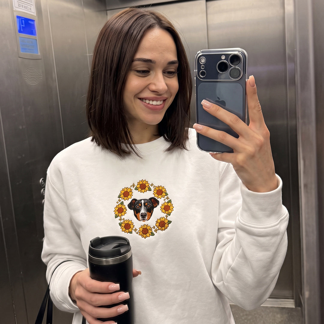 Custom Embroidered Pet Portrait Organic Sunflower Sweatshirt