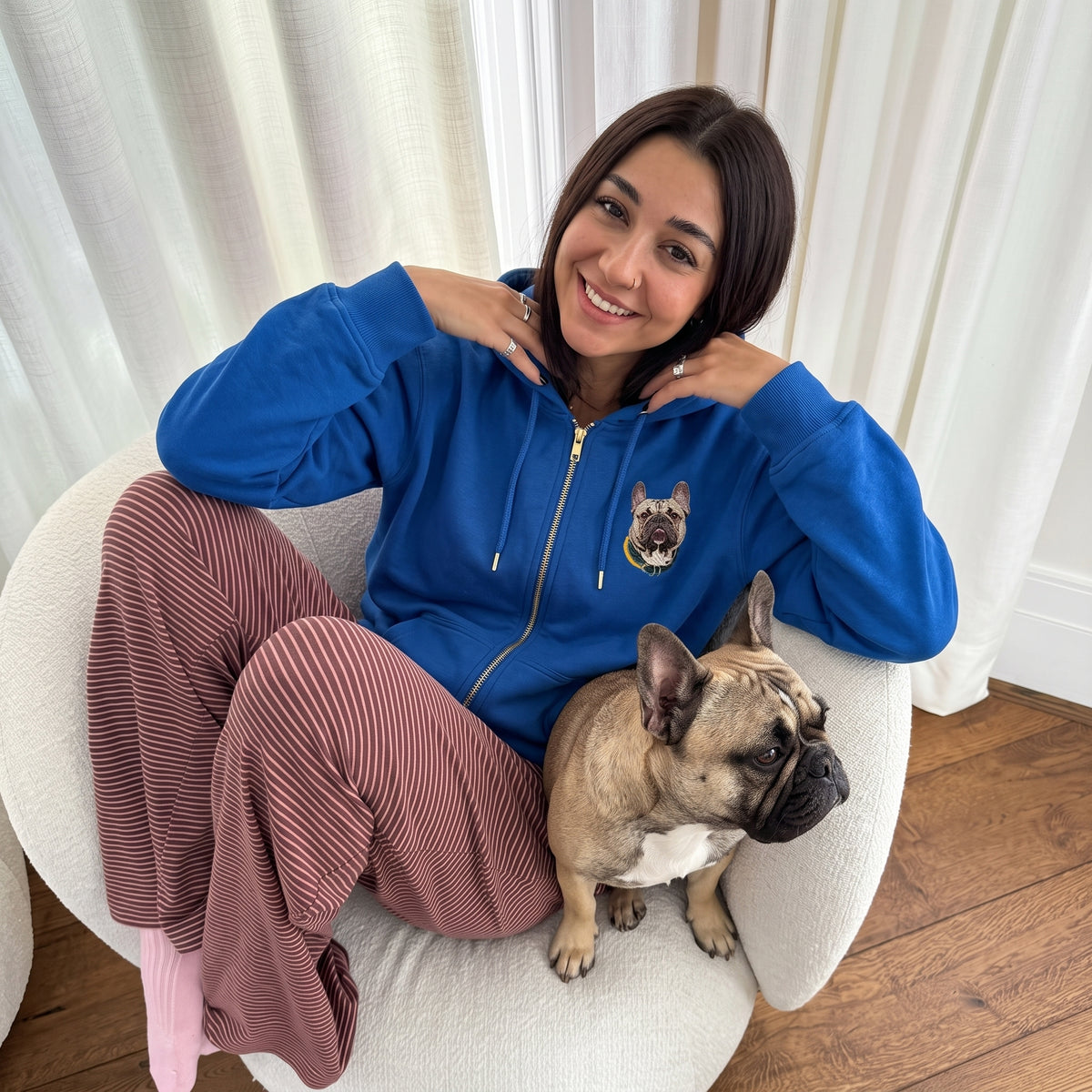 Custom Pet Face Embroidered Zip up Hoodie