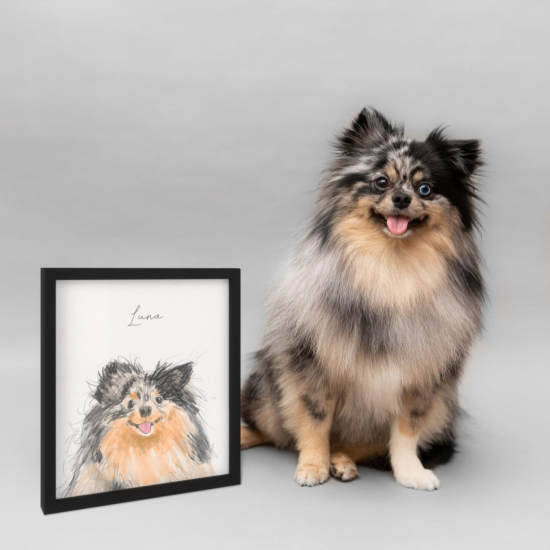 Cute Pet Sketch Portrait - One Pet