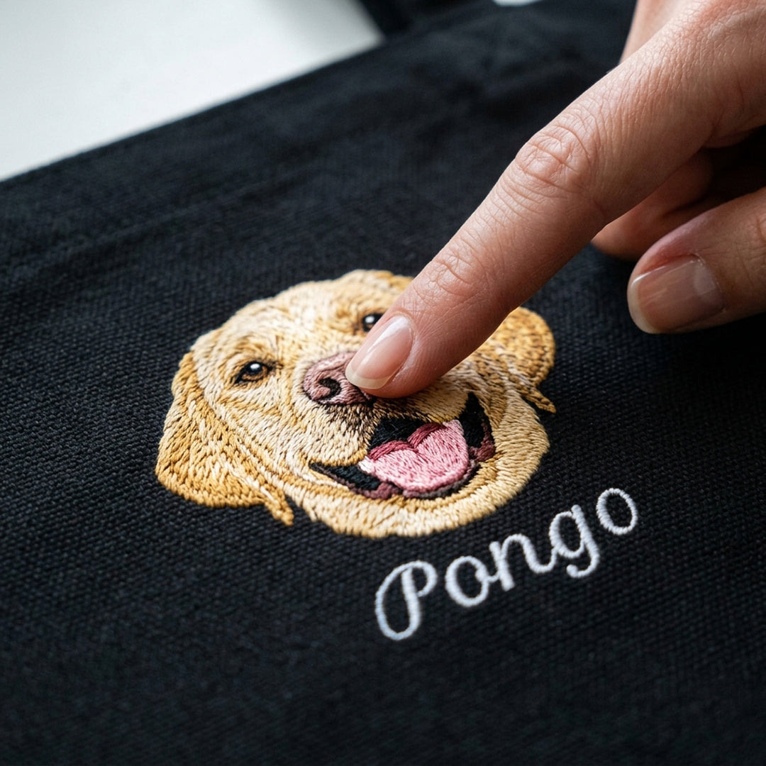 Embroidered Pet Face Organic Canvas Tote Bag