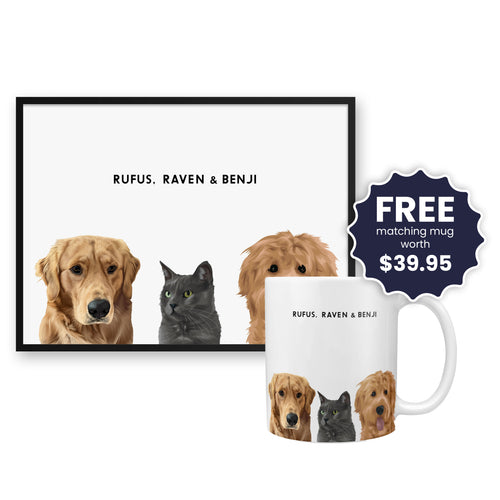 Modern Pet Portrait - Three Pets