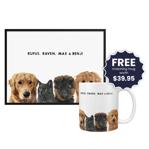 Modern Pet Portrait - Four Pets