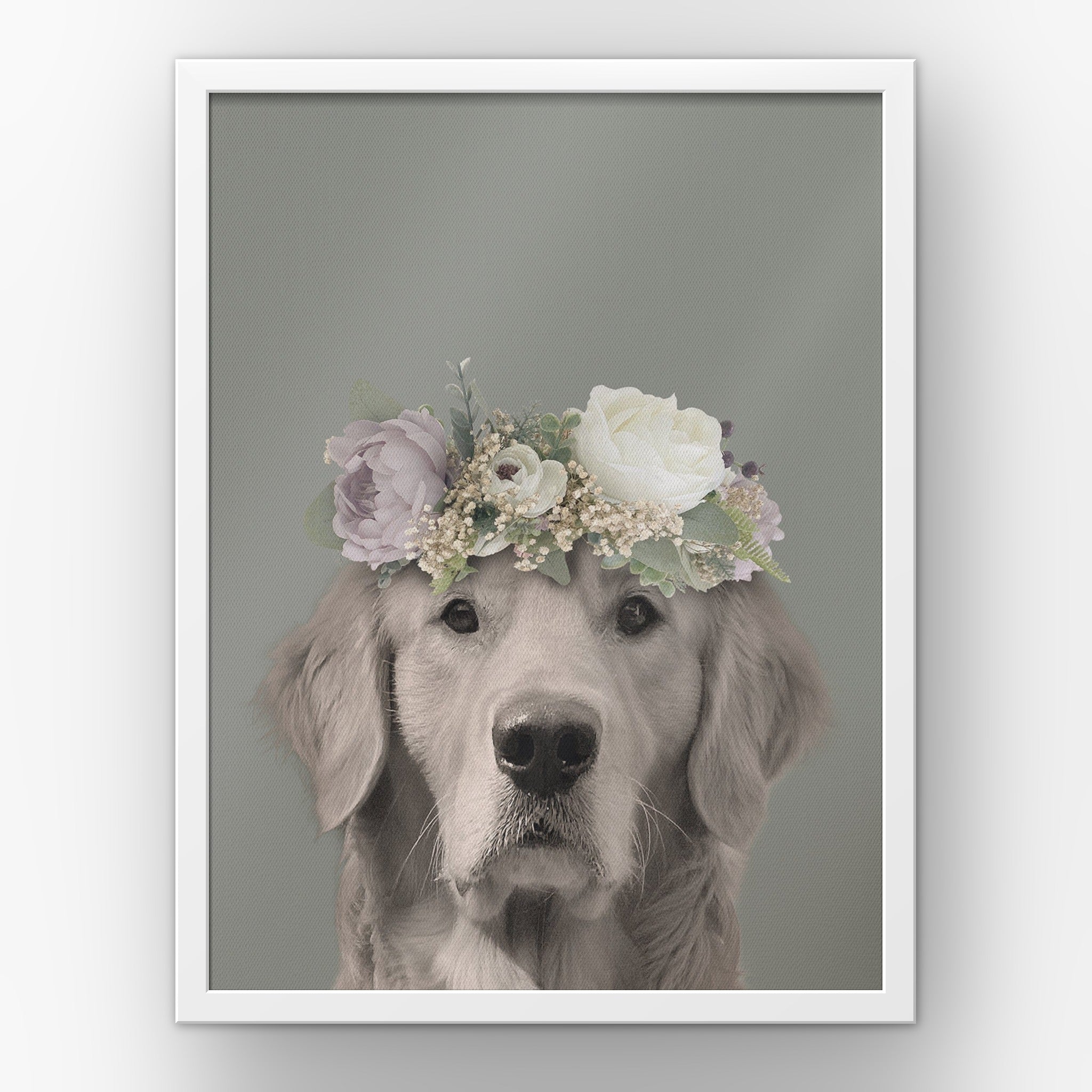 Full Bloom (green) custom pet poster in a white frame