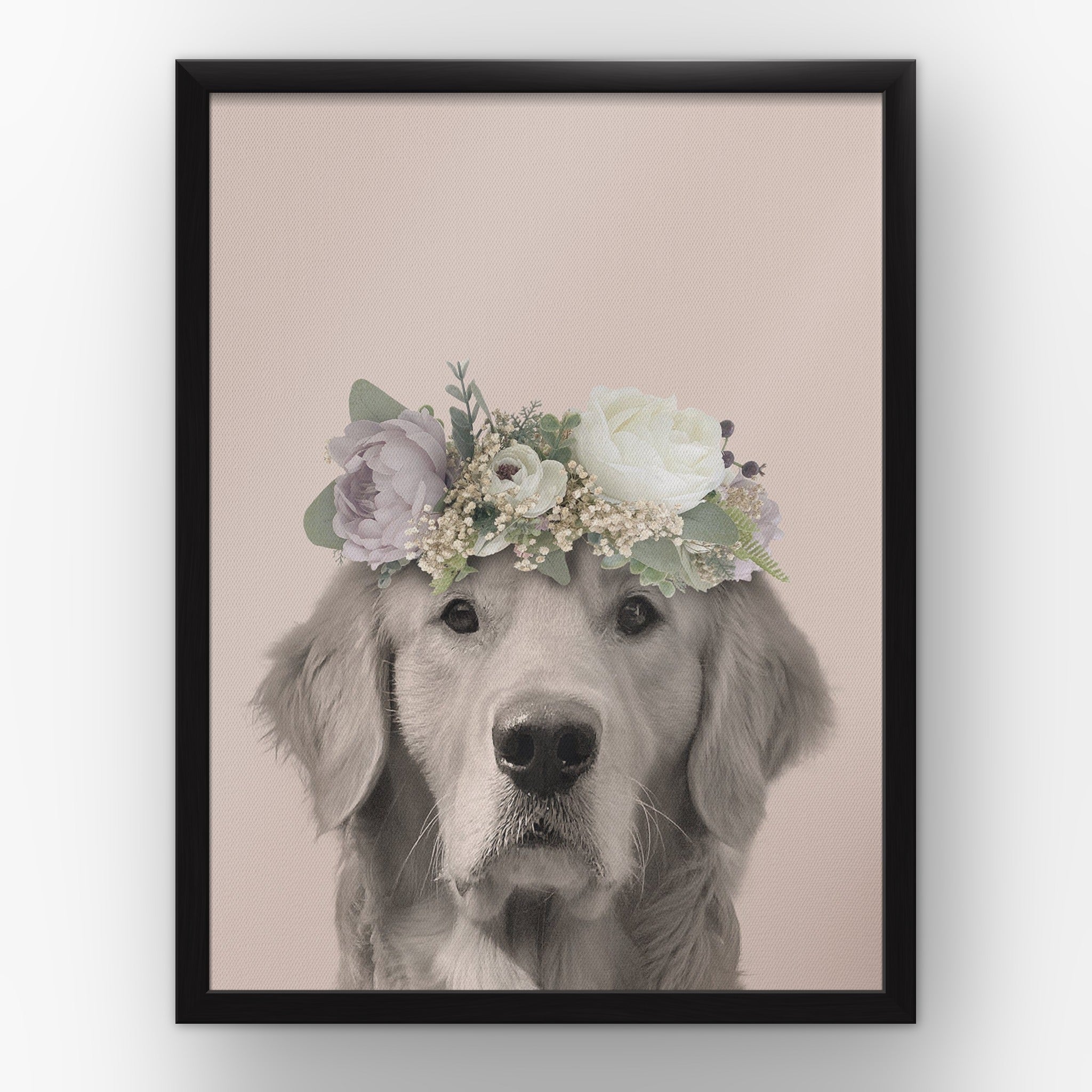 Full Bloom (soft pink) custom pet poster in a black frame