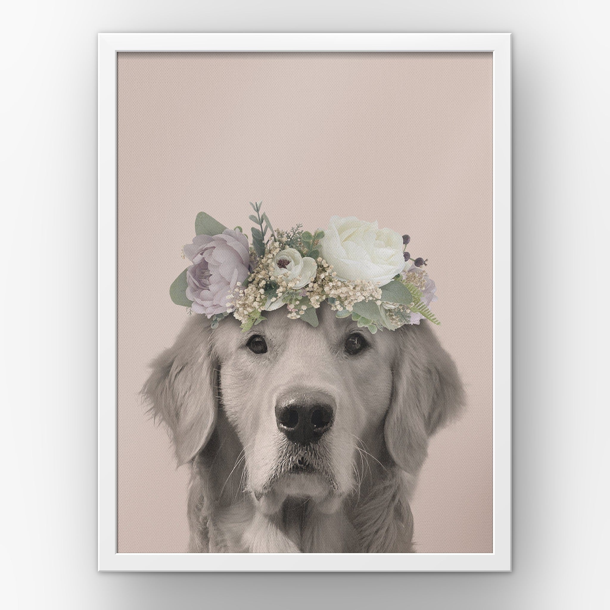Full Bloom (soft pink) custom pet poster in a white frame