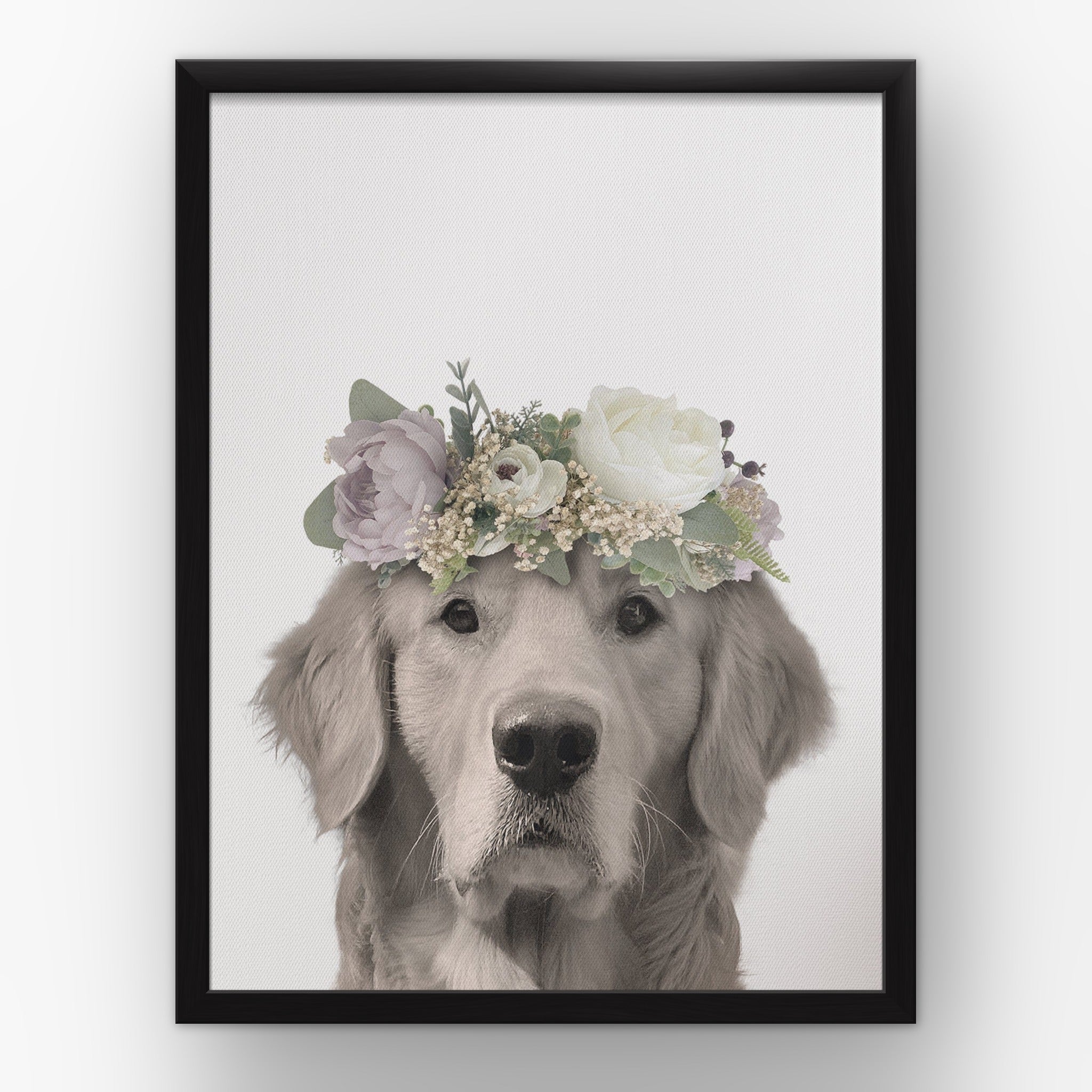 Full Bloom (white) custom pet poster in a black frame
