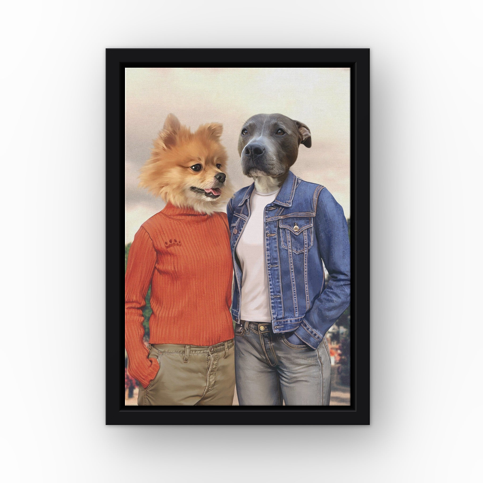 Gilpaw Girls (casual style) custom pet canvas in a black floating frame