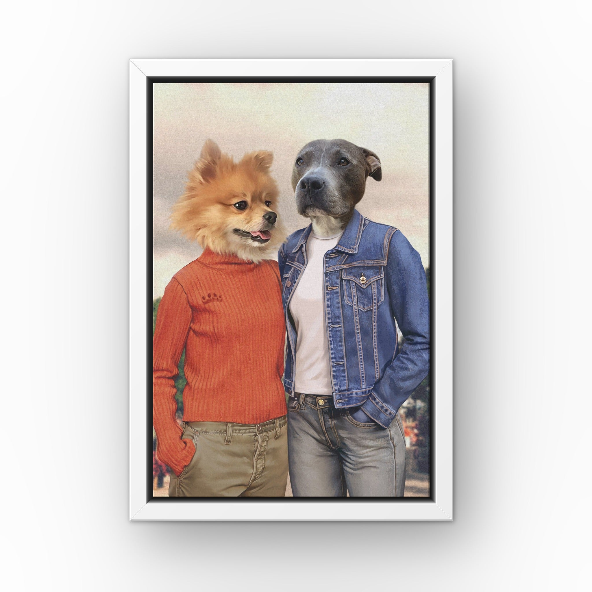 Gilpaw Girls (casual style) custom pet canvas in a white floating frame