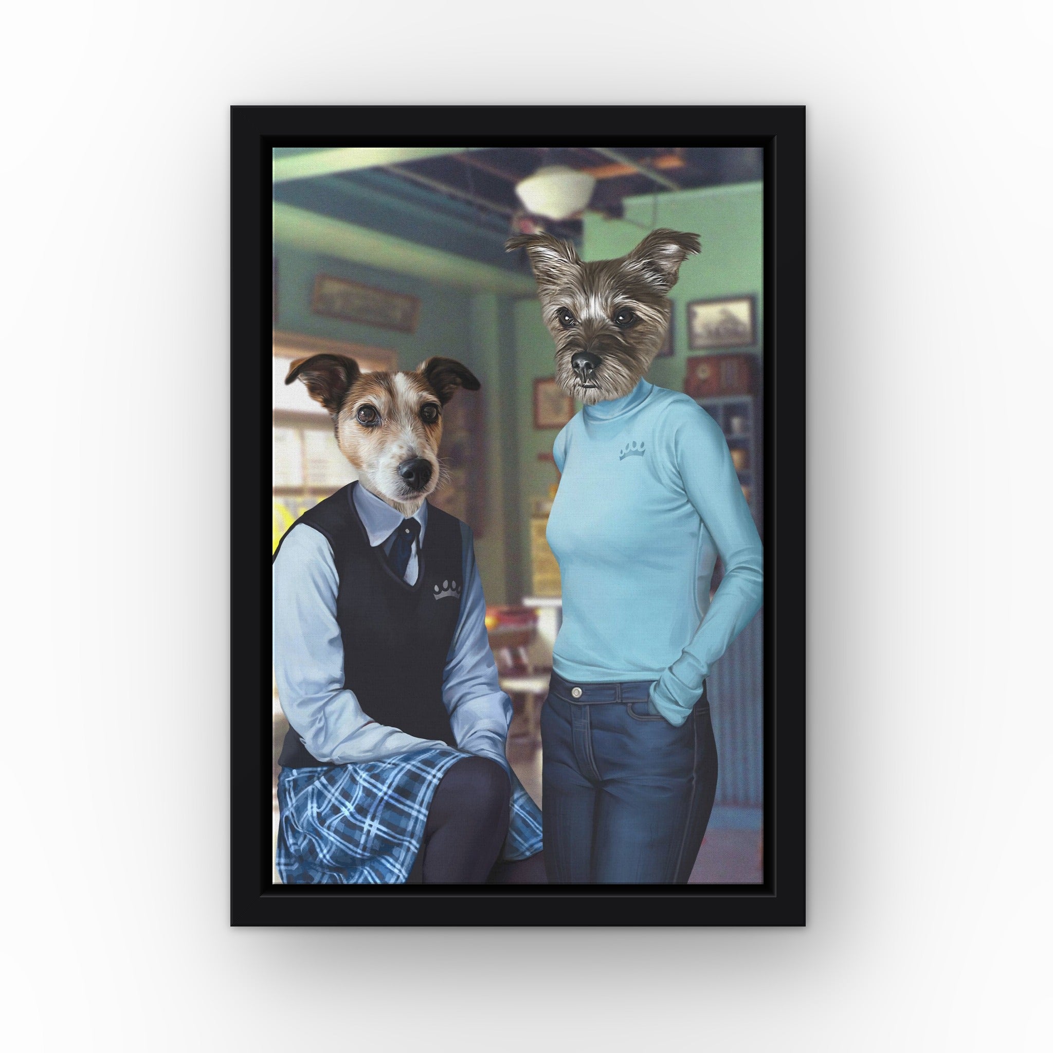 Gilpaw Girls (uniform style) custom pet canvas in a black floating frame