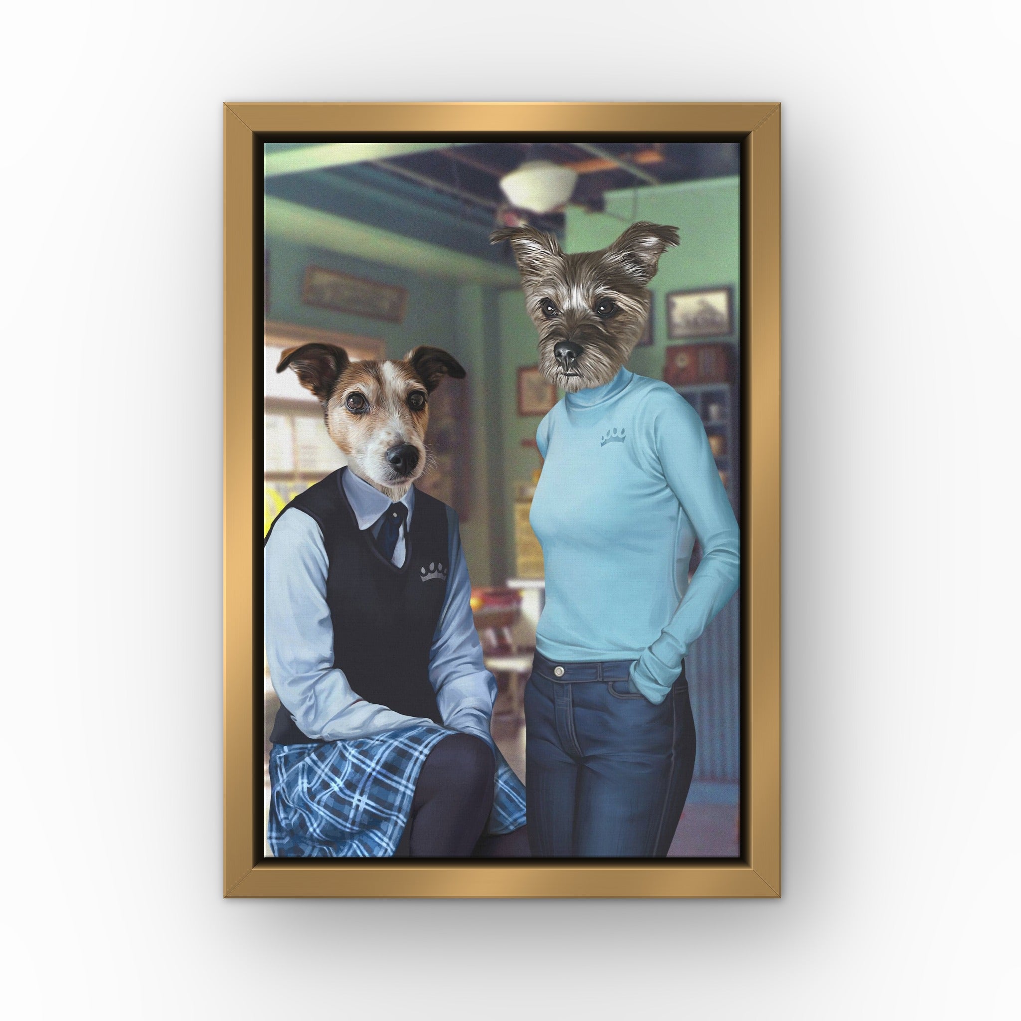 Gilpaw Girls (uniform style) custom pet canvas in a gold floating frame