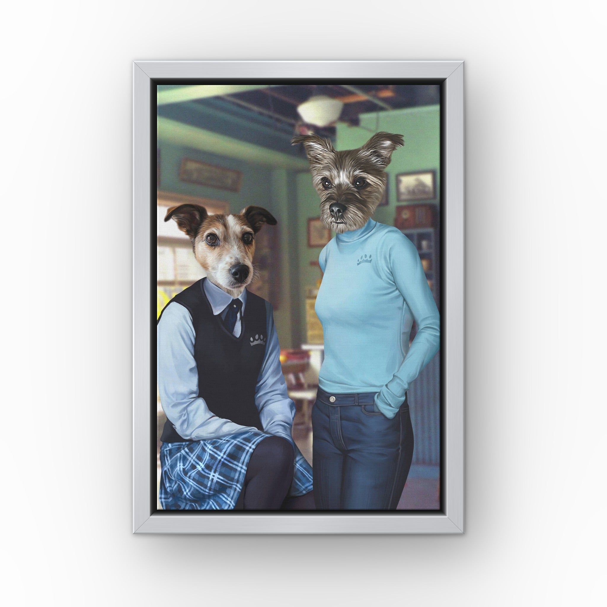 Gilpaw Girls (uniform style) custom pet canvas in a silver floating frame