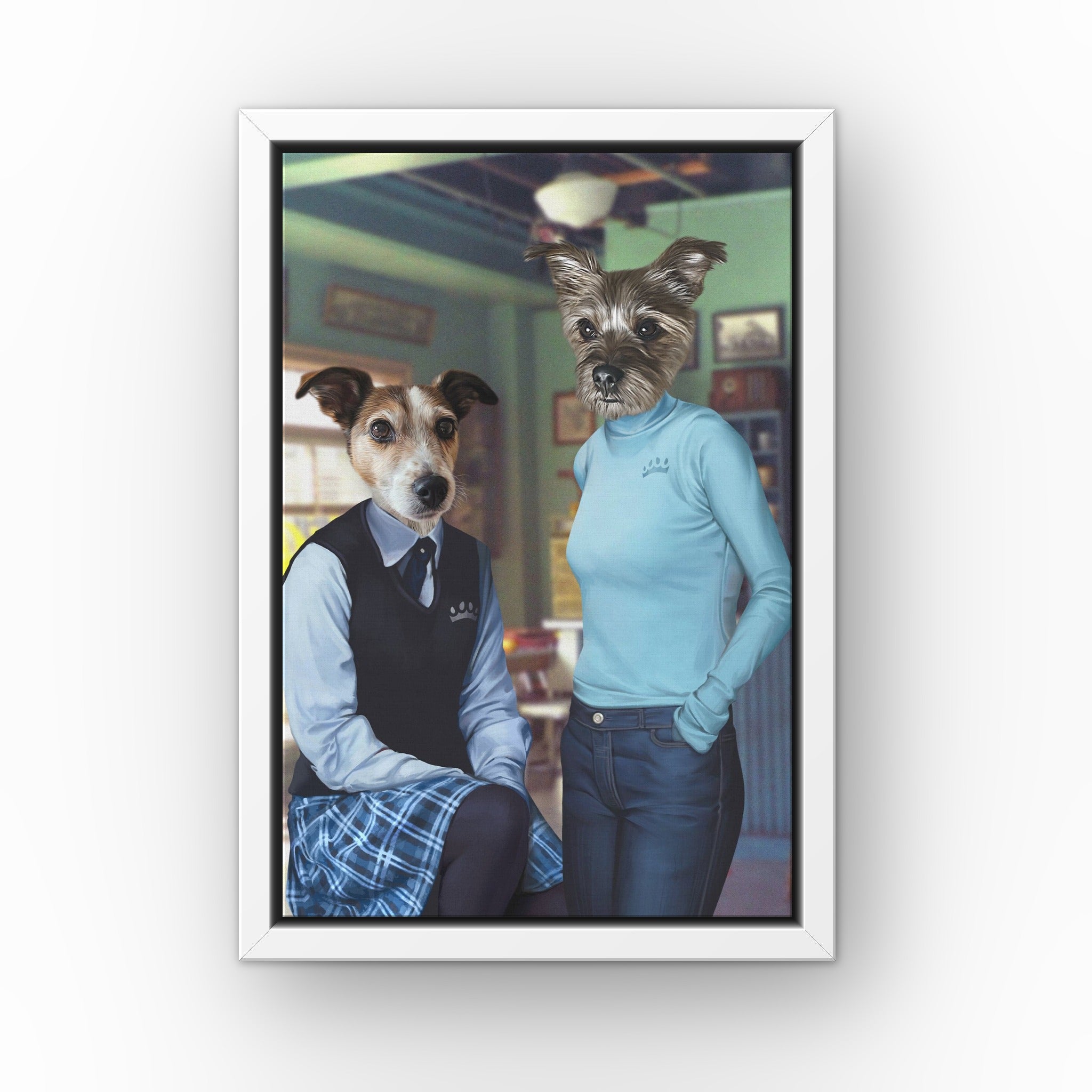 Gilpaw Girls (uniform style) custom pet canvas in a white floating frame