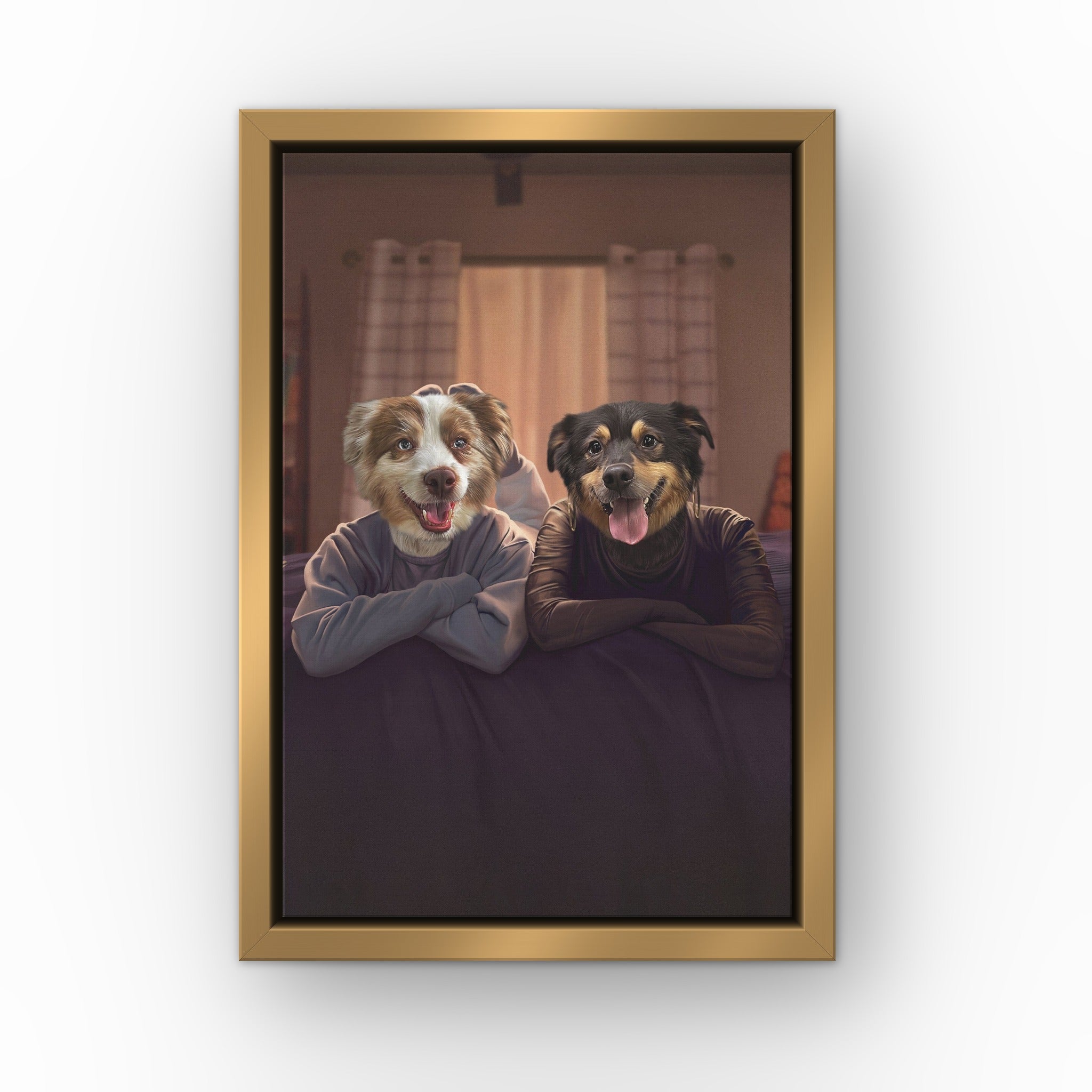 Ginny and Georgia custom pet canvas in a gold floating frame