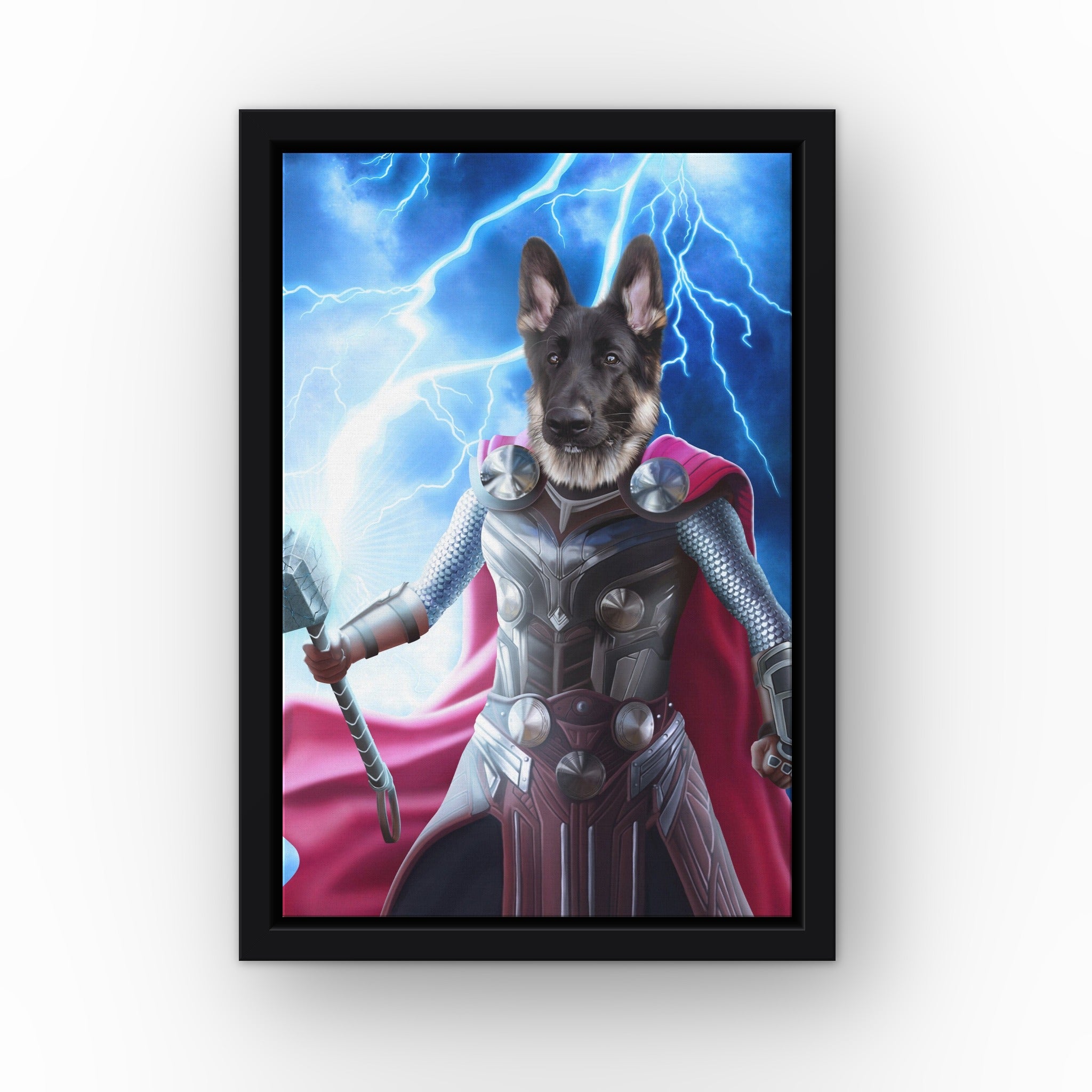 Goddess of Thunder custom pet canvas in a black floating frame