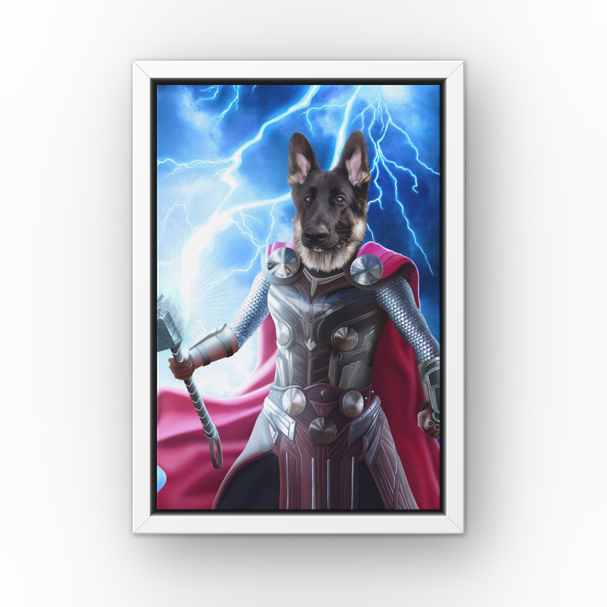 Goddess of Thunder custom pet canvas in a white floating frame