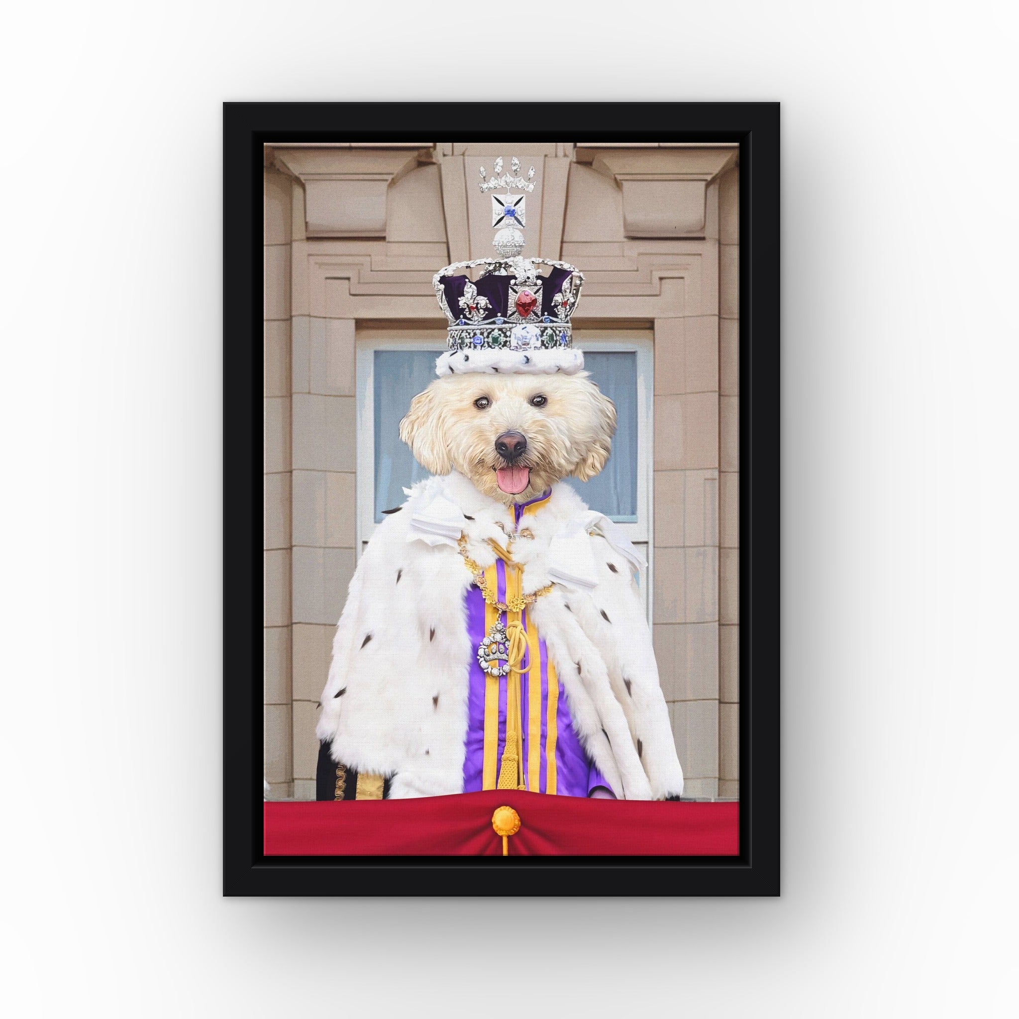 King's Coronation custom pet canvas in a black floating frame
