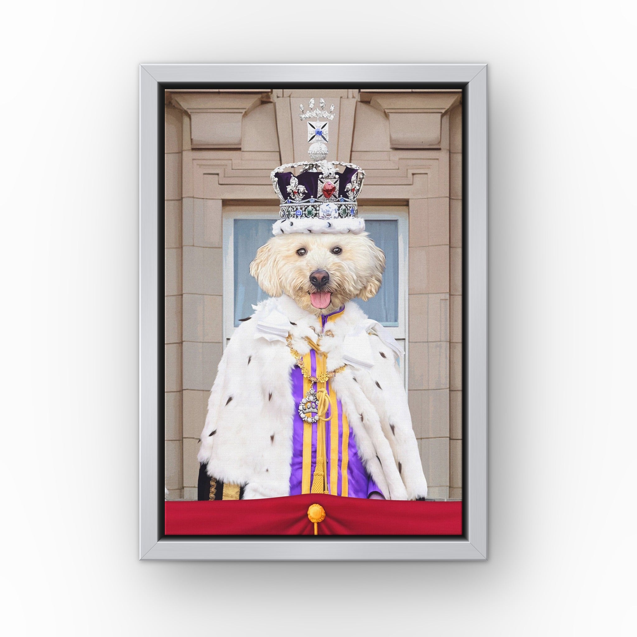 King's Coronation custom pet canvas in a silver floating frame