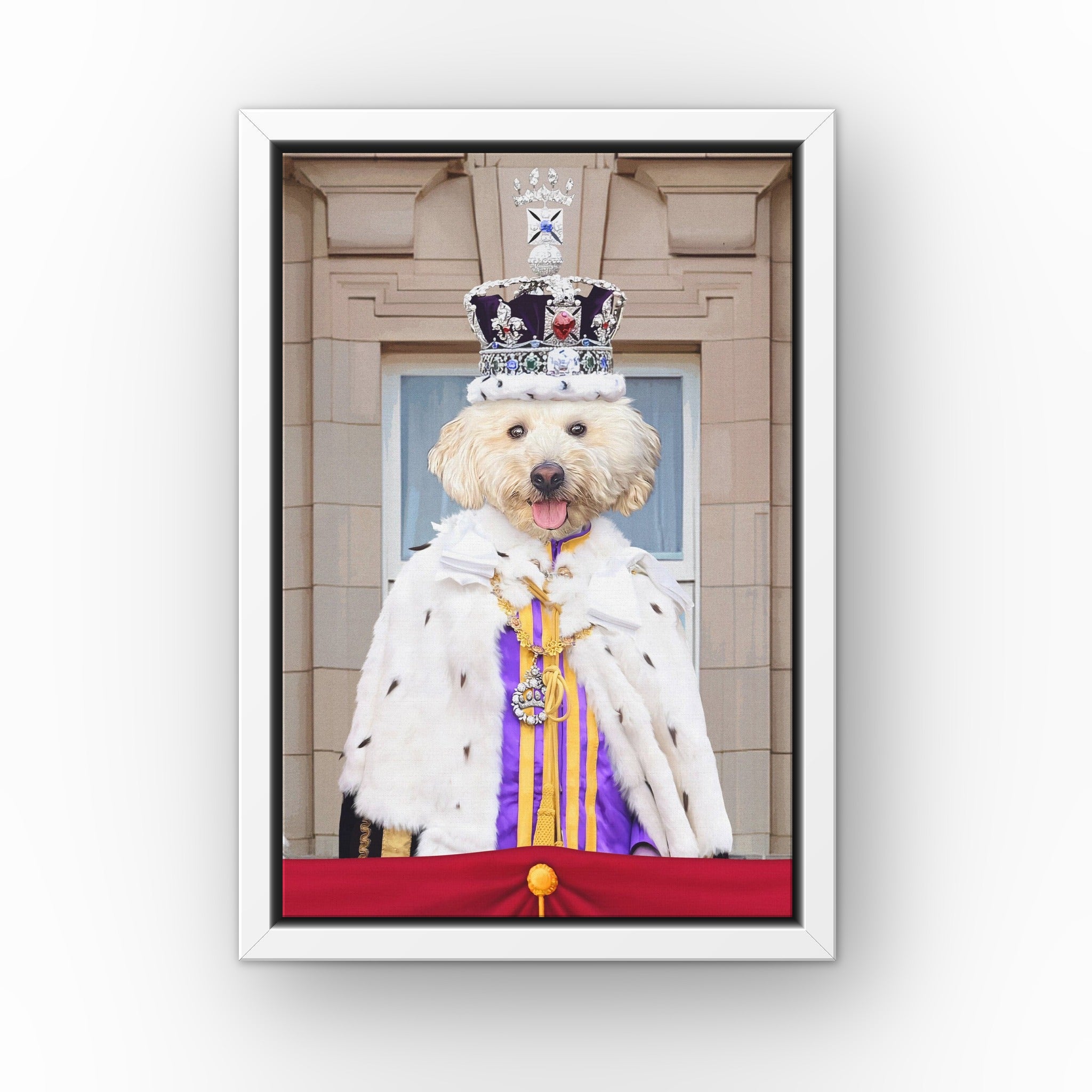 King's Coronation custom pet canvas in a white floating frame