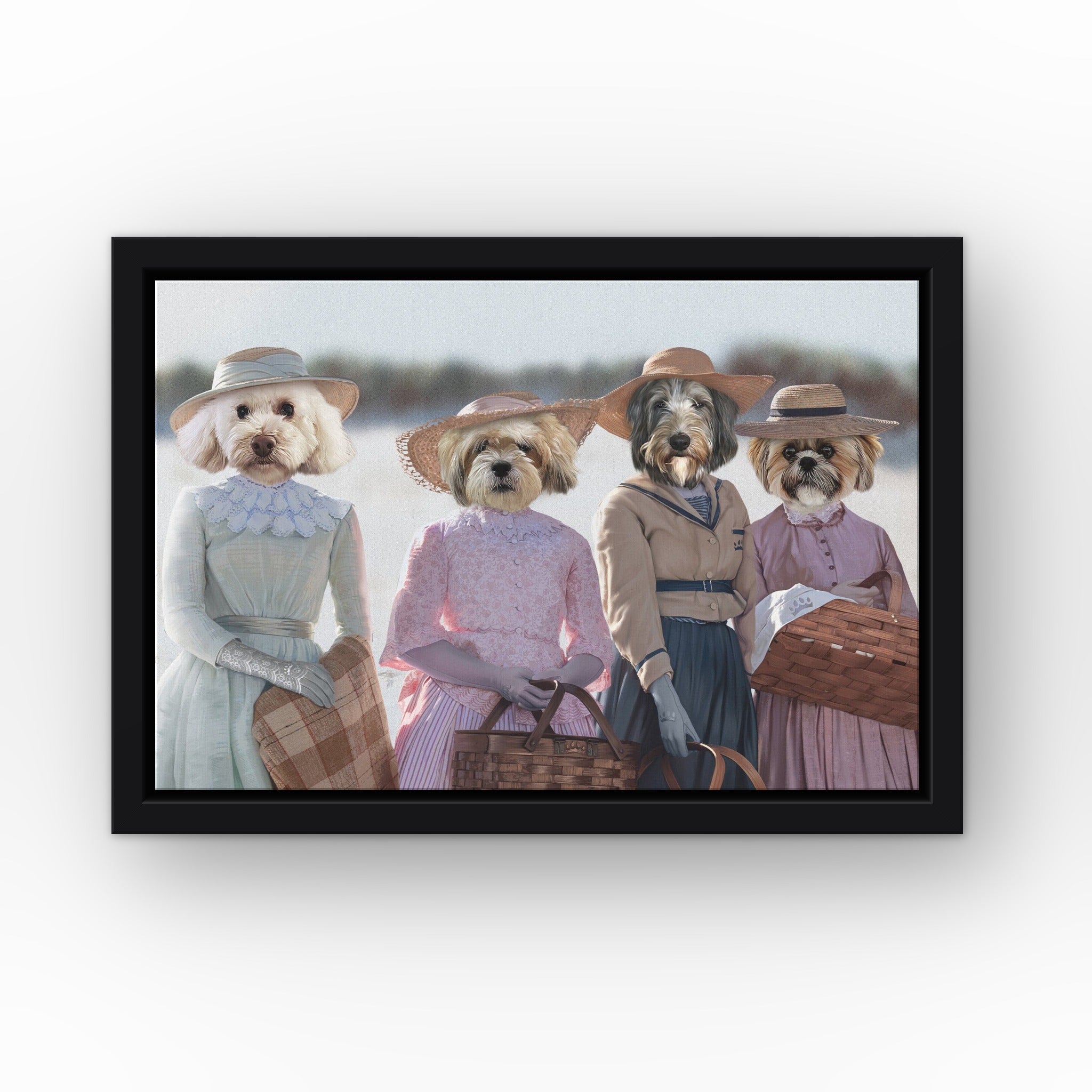 Little Women custom pet canvas in a black floating frame