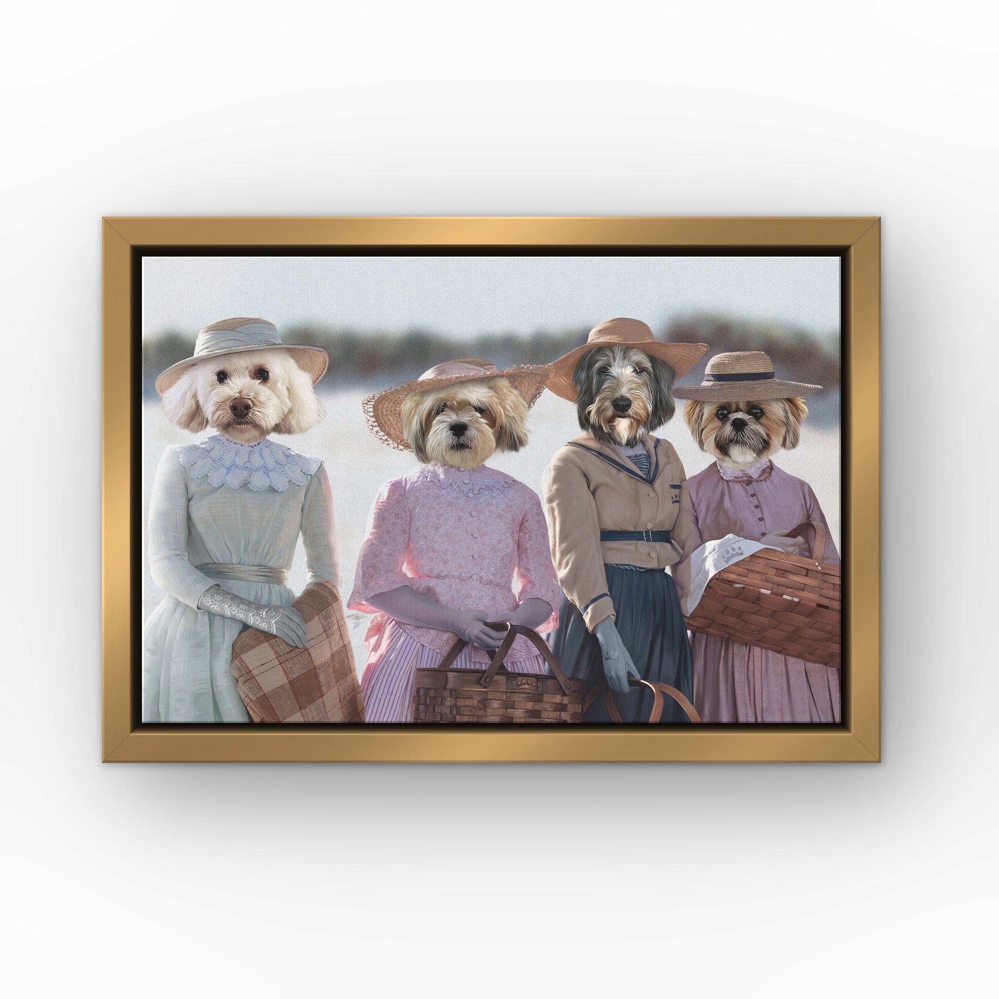Little Women custom pet canvas in a gold floating frame