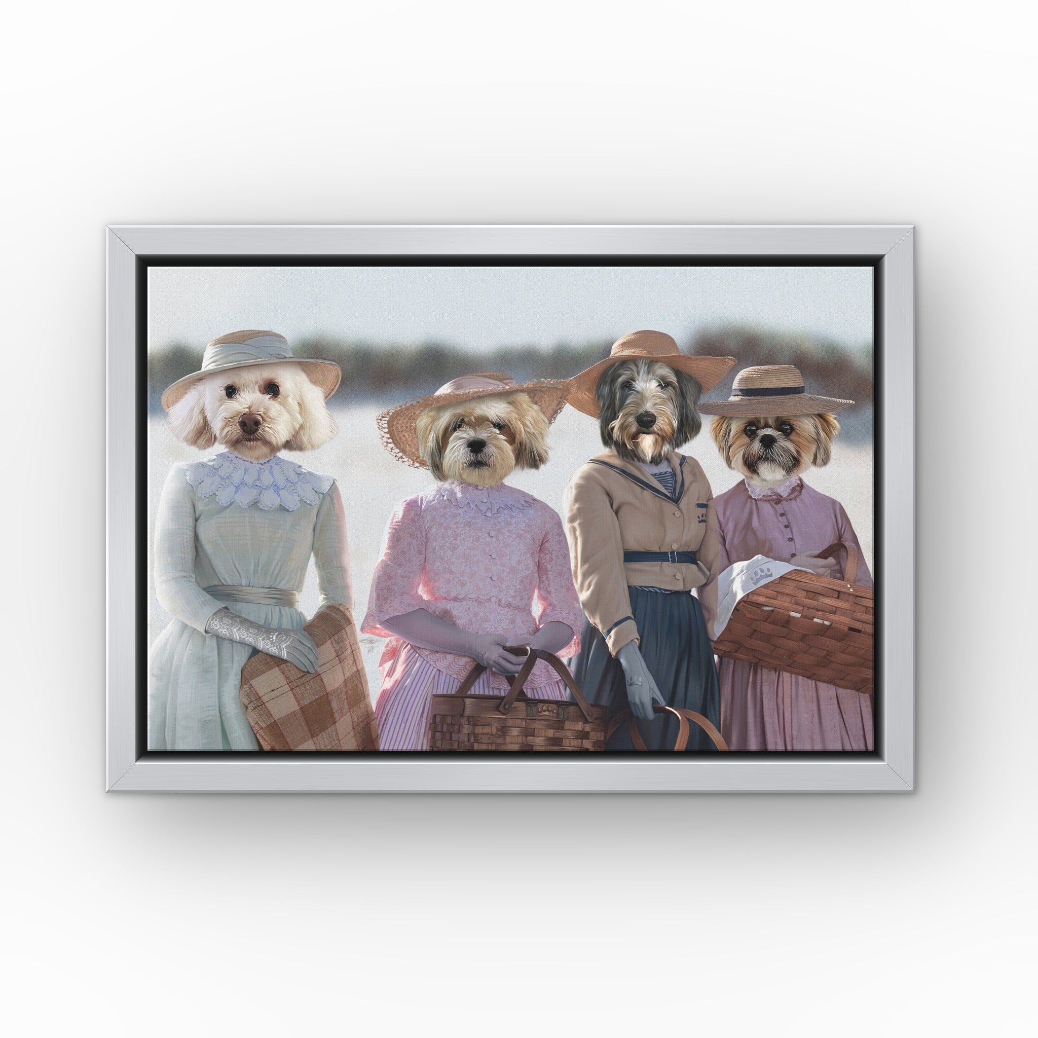 Little Women custom pet canvas in a silver floating frame
