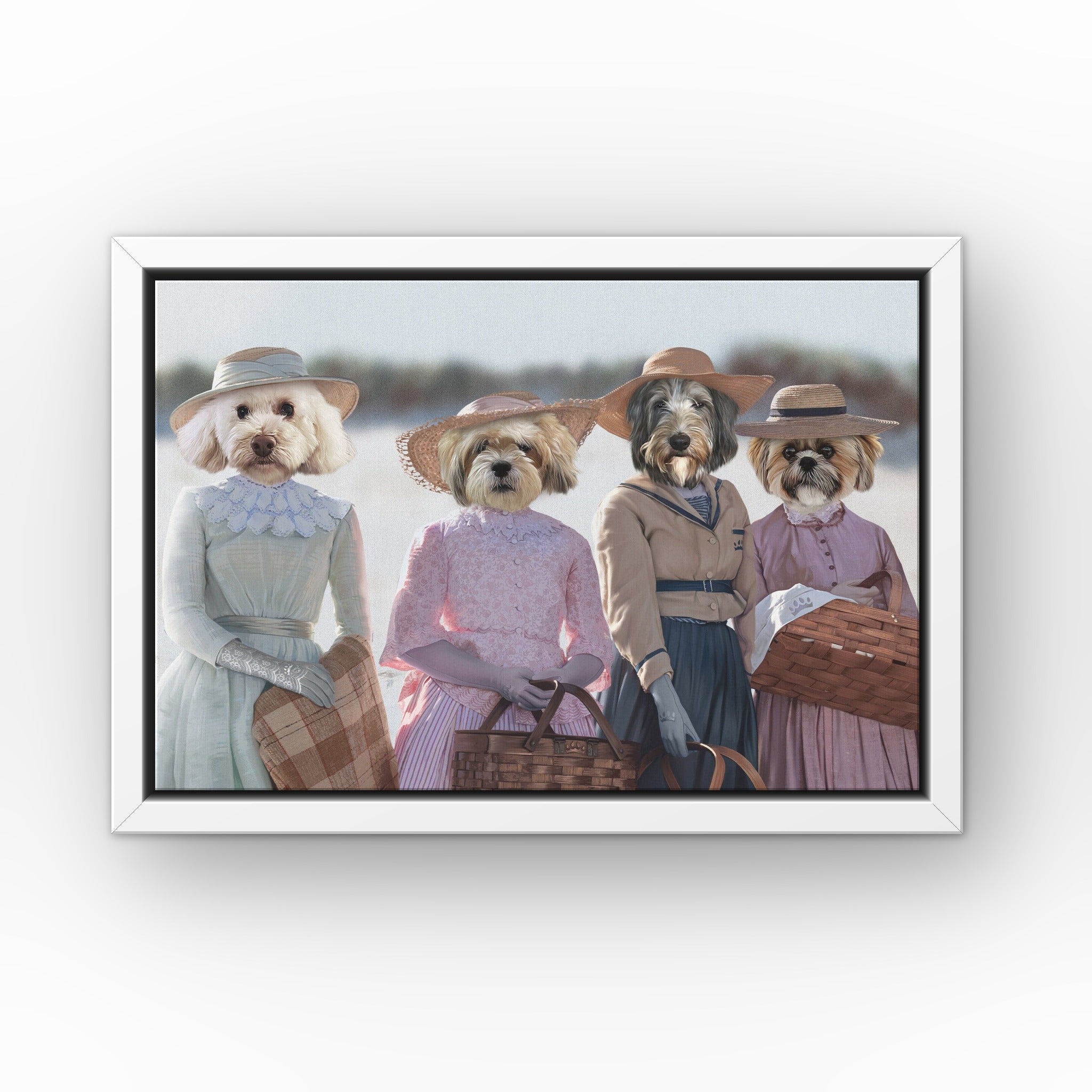 Little Women custom pet canvas in a white floating frame